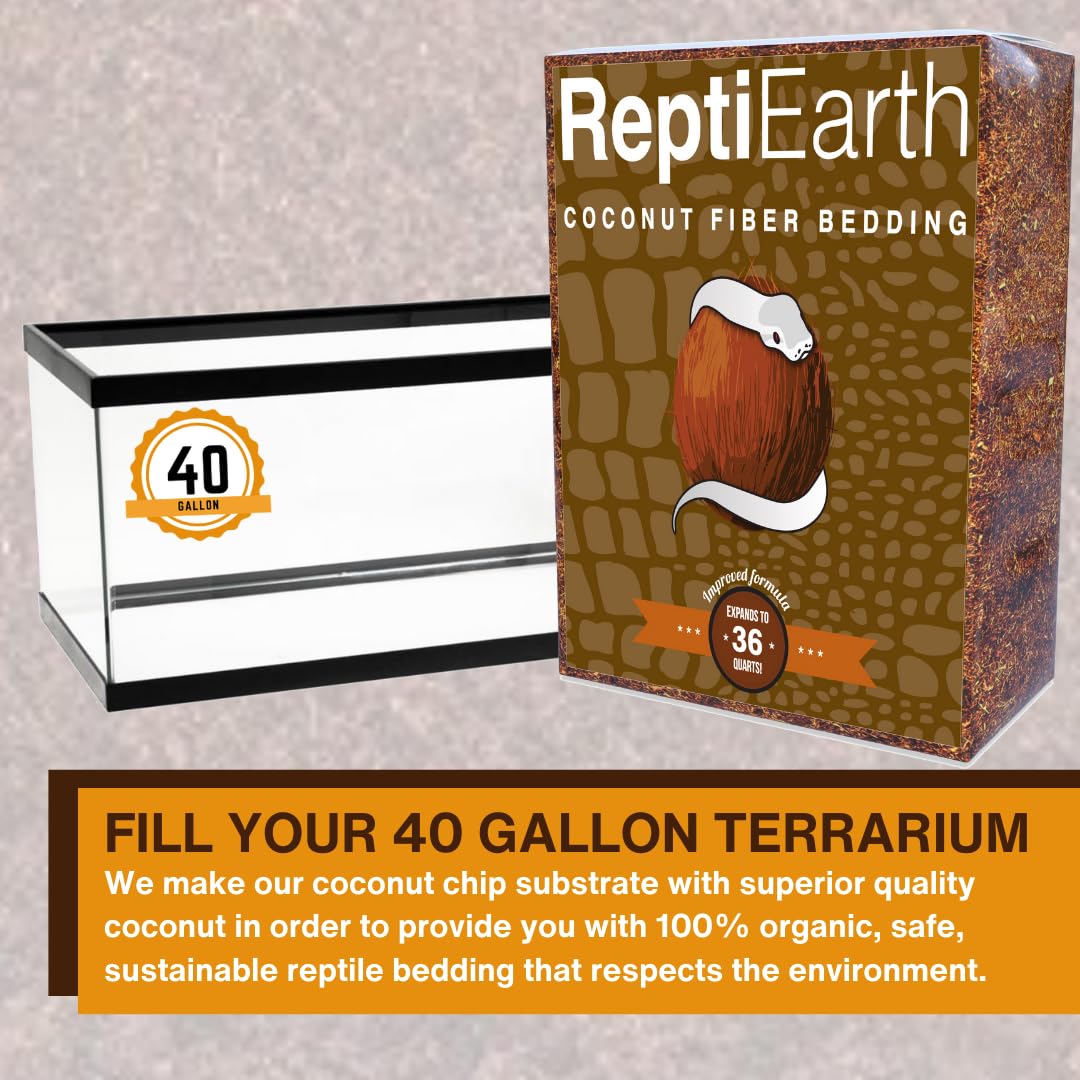 Reptiearth Reptile Bedding, Fluffy Coconut Fiber Substrate 36 Quart Organic Coco Ready To Use For Bioactive Snake Terrarium, Liz